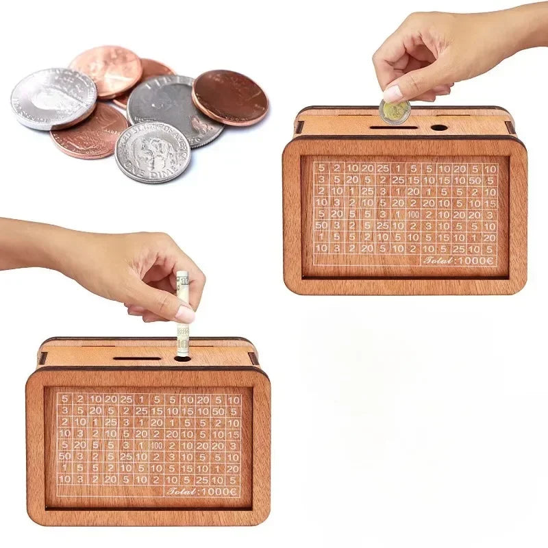 1000/2000/3000/5000/10000 Euro Money Box Piggy Bank Wood Money Bank Reusable Money Box with Saving Goal and Numbers Boxes Peaceful Pleasures Health and Wellness
