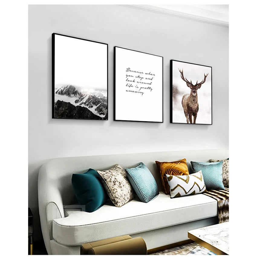 Nordic Canvas Wall Art | Deer & Mountain Scandinavian Print Canvas Wall Art Print Peaceful Pleasures Health and Wellness