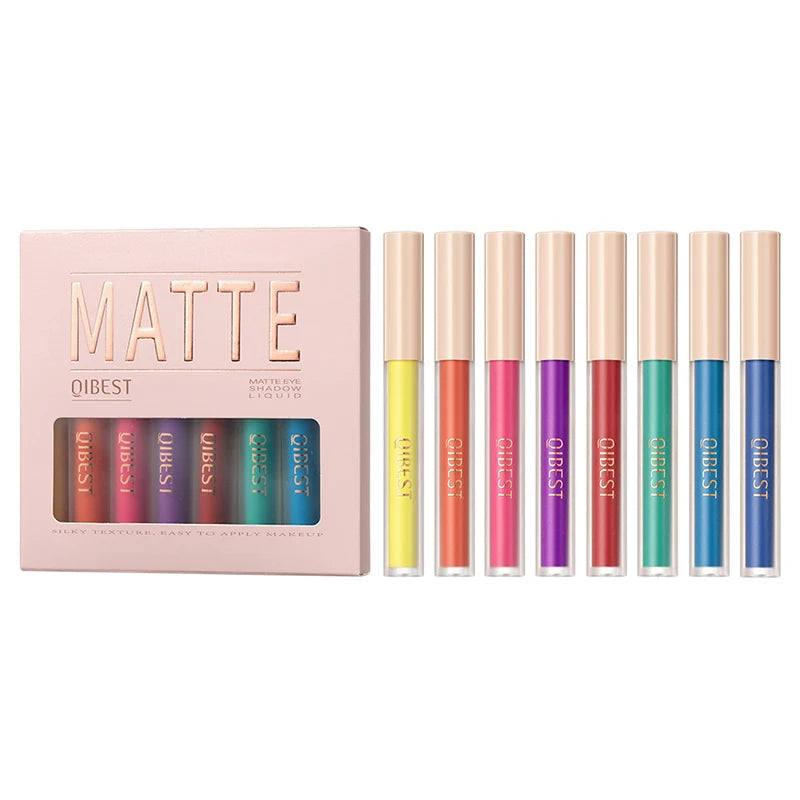 8 colors Waterproof Liquid Eyeshadow Set with Nude, Matte, Black, Smokey, Cream, Primer, Highlighter, and Blusher - Fast Drying Peaceful Pleasures Health and Wellness QE2216-A
