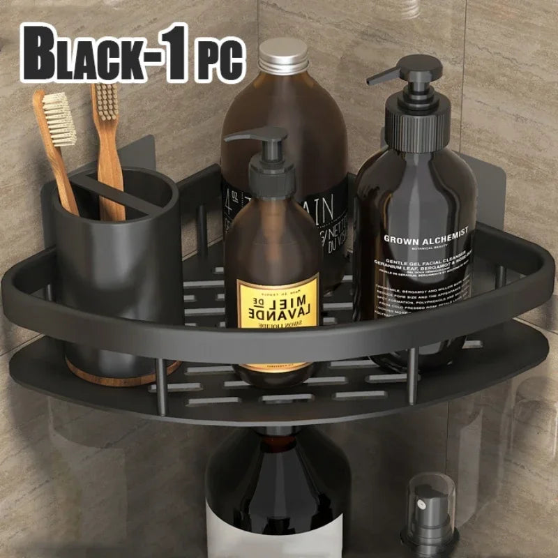 No-Drill Aluminum Shower Shelf – Corner Bathroom Organizer Rack