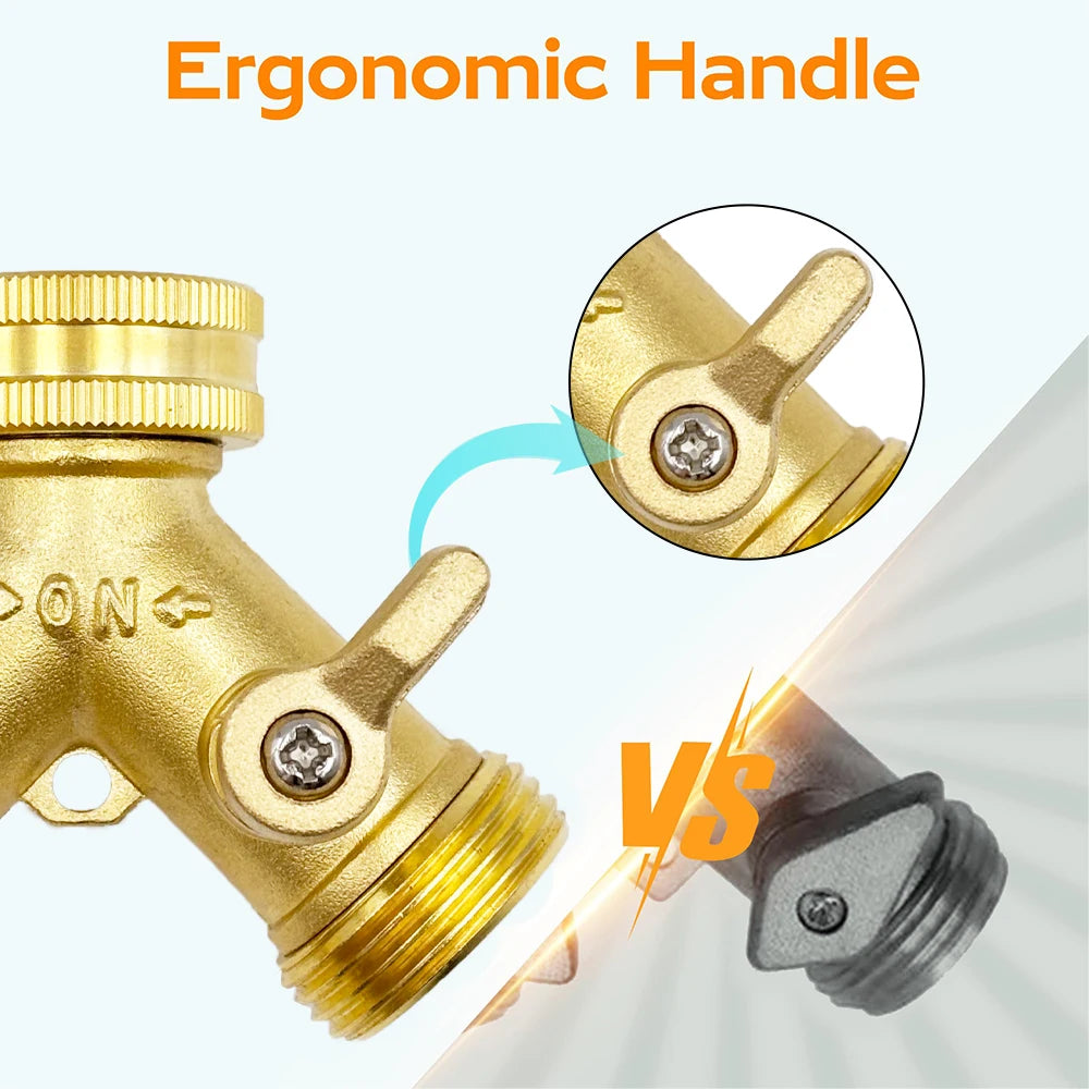 3/4 Inch 2 Way Brass Garden Hose Splitter Y-Type Tap Watering Connector Distributor for Outdoor Faucet 1/2/3 set Peaceful Pleasures Health and Wellness