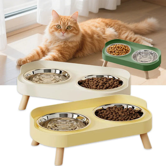 Raised Cat Bowl Set – 2 Stainless Steel Food & Water Bowls Raised Cat Bowl Set Peaceful Pleasures Health and Wellness