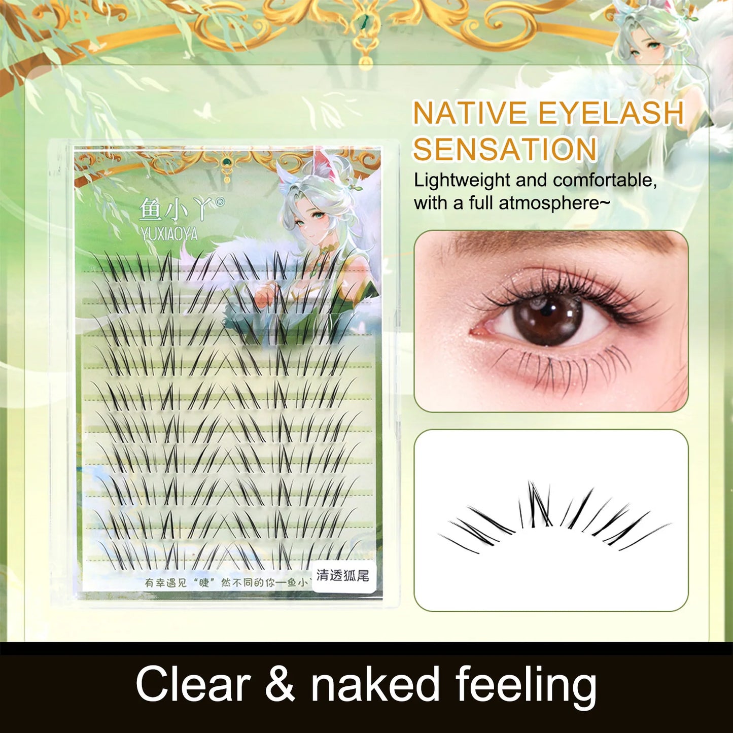 10 Rows Foxes Tail False Eyelashes 9-12mm Mixed Length Natural Slender Curling Lightweight Fake Eyelash Extension Chinese Style Peaceful Pleasures Health and Wellness
