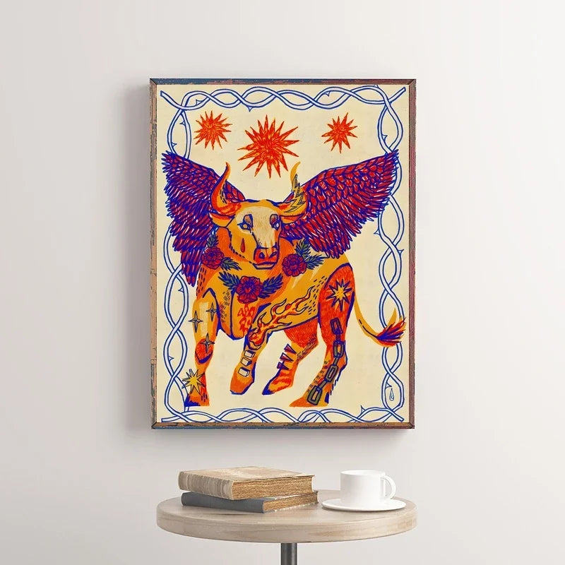 Abstract Classic Tiger in Blue Illustration Poster Wall Art Print Canvas Painting for Living Room Home Decoration Picture Peaceful Pleasures Health and Wellness