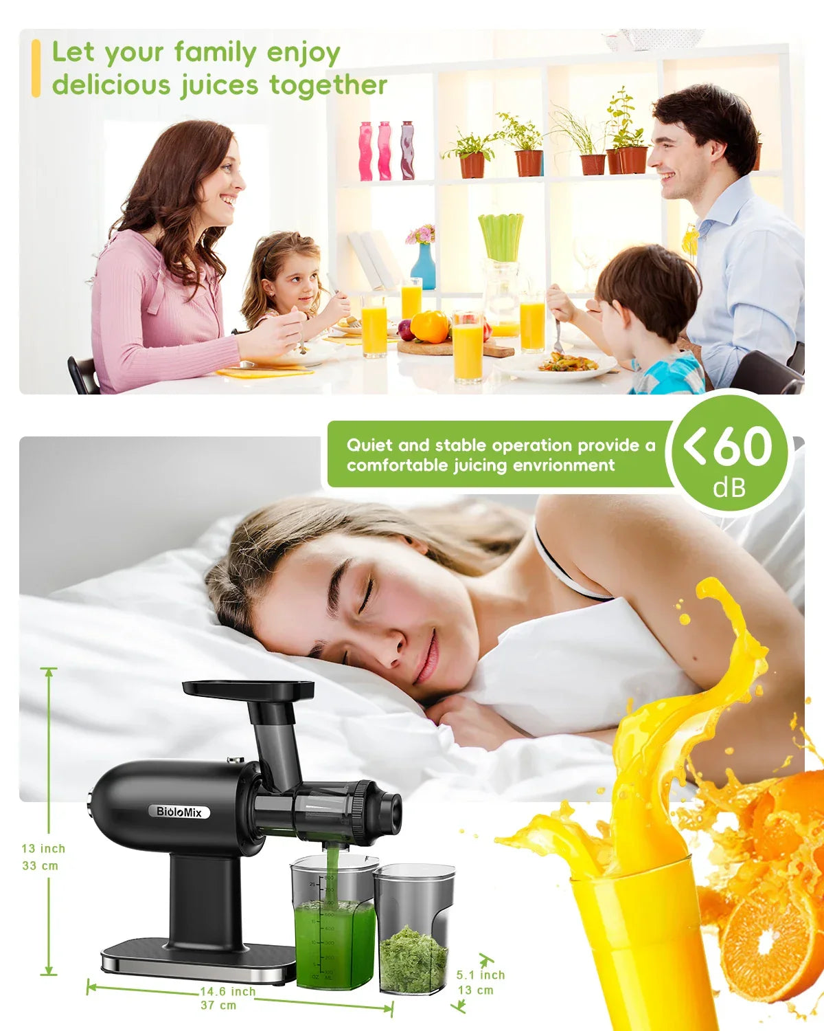 BioloMix Cold Press Juicer – Reverse Function, High Yield, Easy Clean Juicer BioloMix