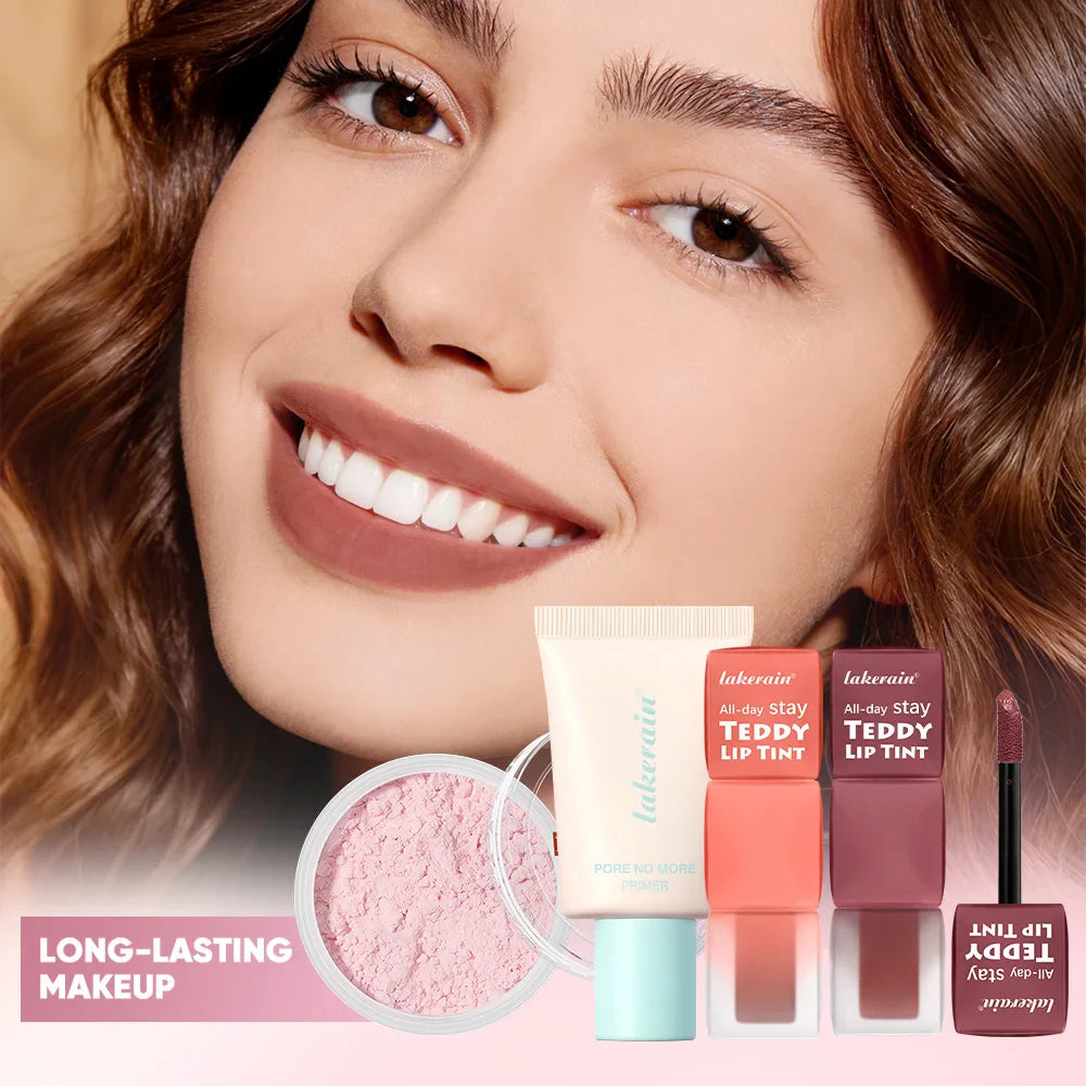 Lakerain 4-Piece Makeup Set – Primer, Lip Tint & Setting Powder