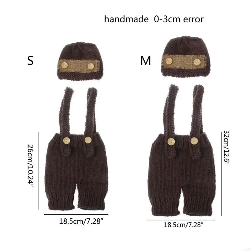 Baby Crochet Hat & Overalls Newborn Photo Prop Costume Set