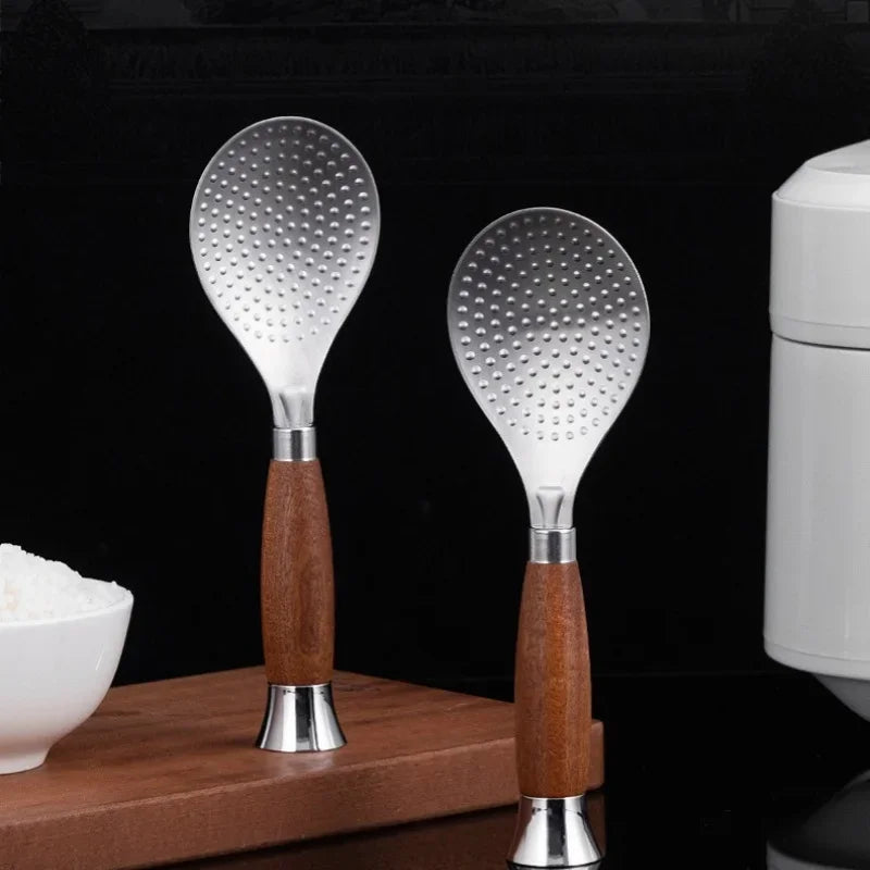 Rice Scoop Thickened Stainless Steel Wooden Handle Spoon Non-stick