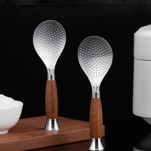 Rice Scoop Thickened Stainless Steel Wooden Handle Spoon Non-stick Peaceful Pleasures Health and Wellness