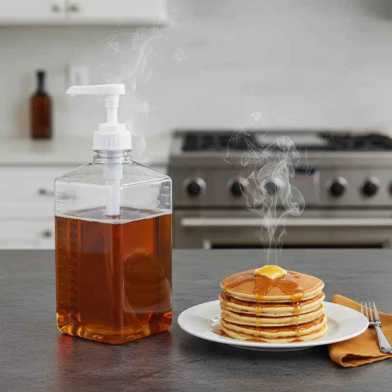 With Hydraulic Pump Nozzle Head Kitchen Honey Jar Container Home 1600ml Liquid Dispenser With Scale Coffee Syrup Bee Drip Bottle Peaceful Pleasures Health and Wellness