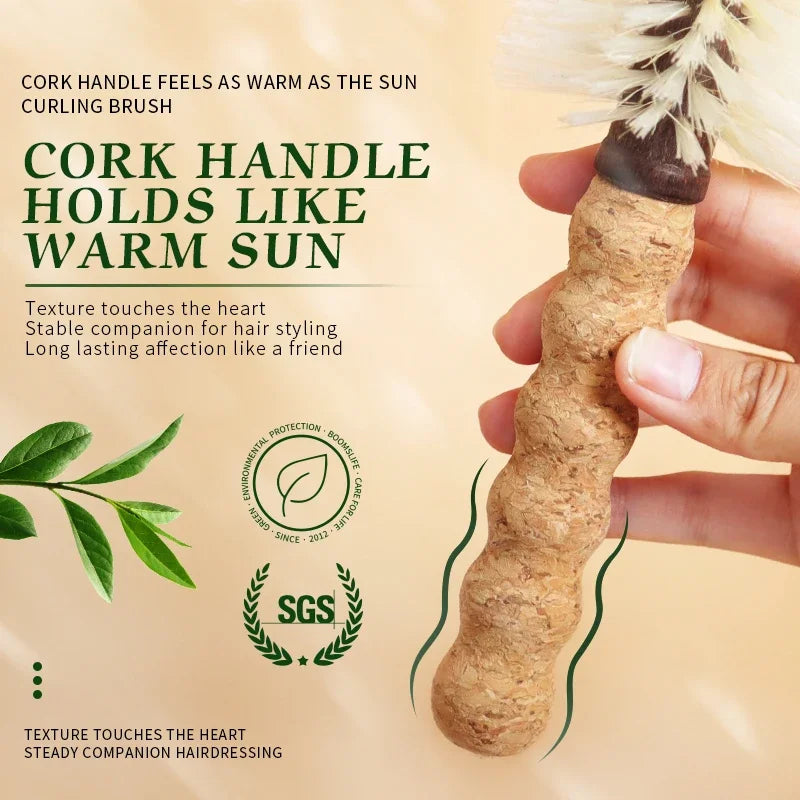 Boar Bristle Round Barrel Hair Brush – Cork Handle Anti-Static