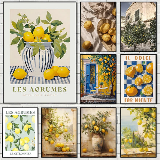Retro Lemon Olive Tree Canvas Wall Art | Summer Home Decor Canvas Wall Art Peaceful Pleasures Health and Wellness