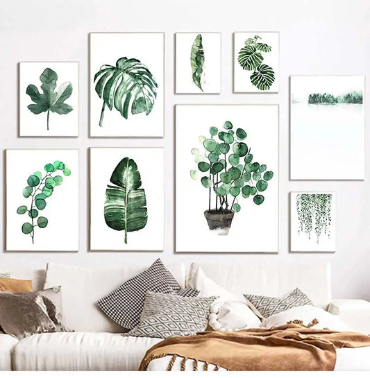 Nordic Tropical Plants Canvas Wall Art | Green Leaves Poster Canvas Wall Art Peaceful Pleasures Health and Wellness