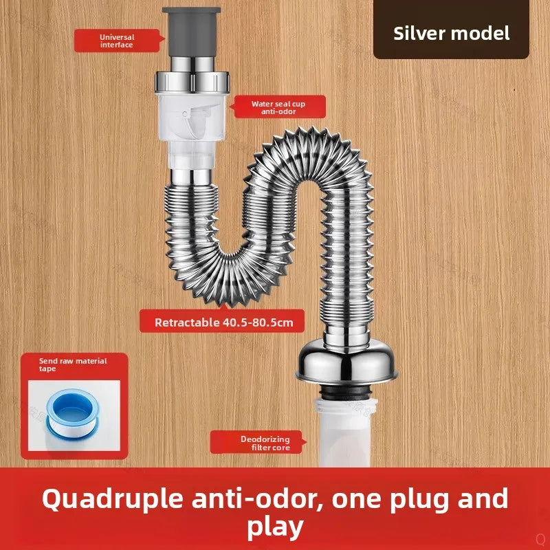 P-Trap Kitchen Sink Drain Set – Strainer, Hose & Odor Filter