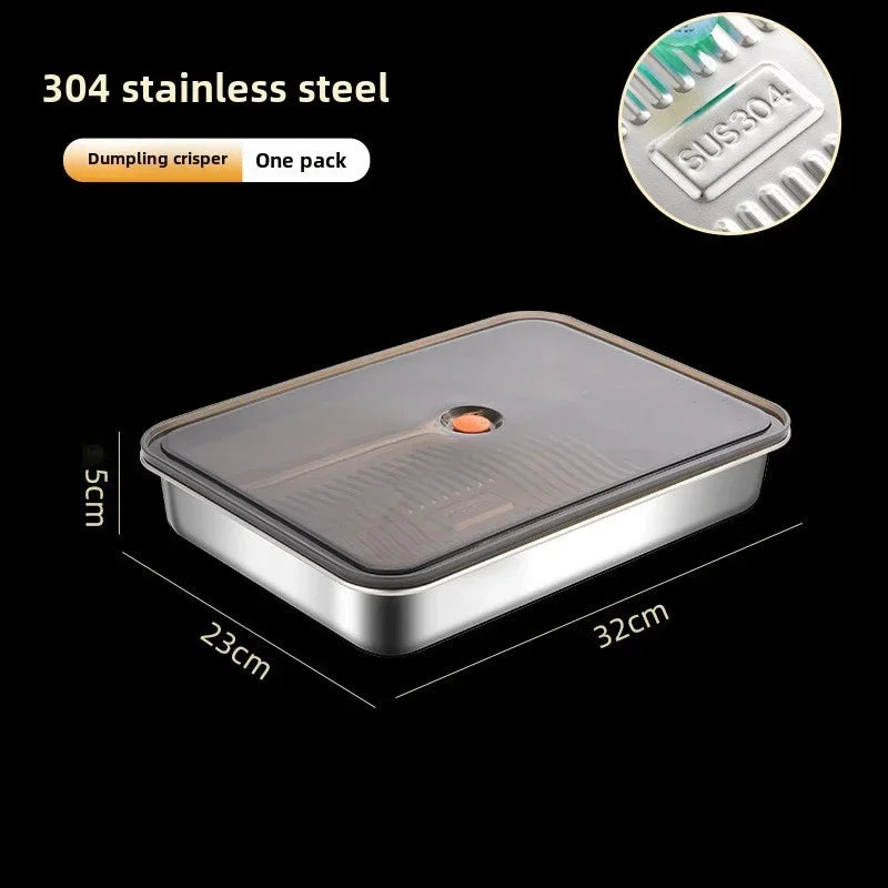 304 Stainless Steel Lunch Box With Airtight Lid Reusable Portable Airtight Food Big Capacity Dumpling Storage Fresh Box Crisper Peaceful Pleasures Health and Wellness Dumpling box 1pc
