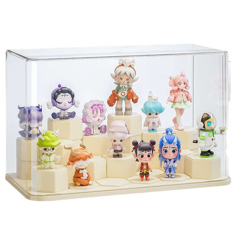 14 Grid Plastic Storage Box, Figurine Model Display Table, Transparent Dust Cover, Home Storage Cabinet Peaceful Pleasures Health and Wellness