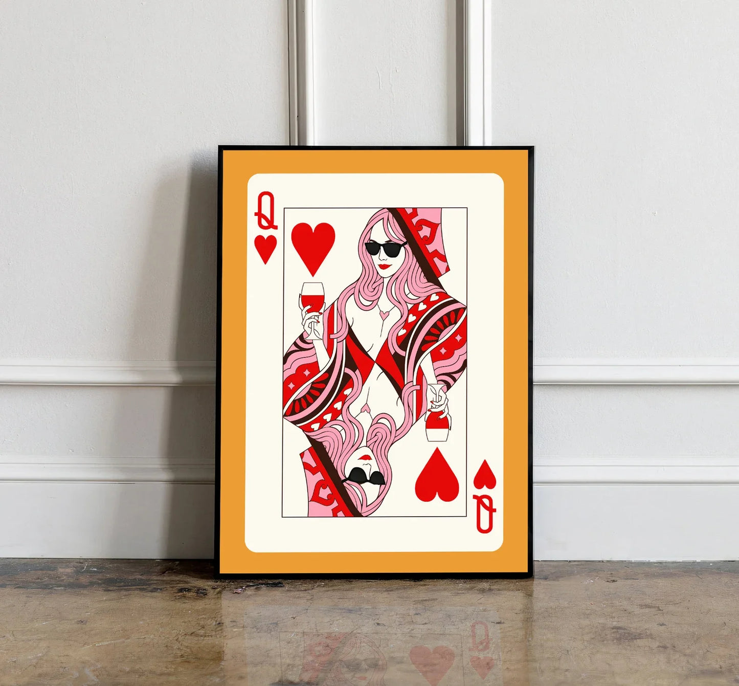 Queen of Hearts Canvas Wall Art | Maximalist Playing Card Print