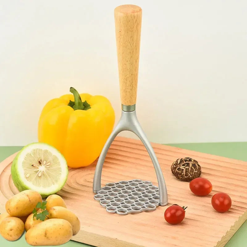 Aluminum Manual Potato Masher Meat Potato Pressor Tool Whisk Food Cutter Crusher Wood Handle Garlic Pusher Kitchen Gadgets Peaceful Pleasures Health and Wellness