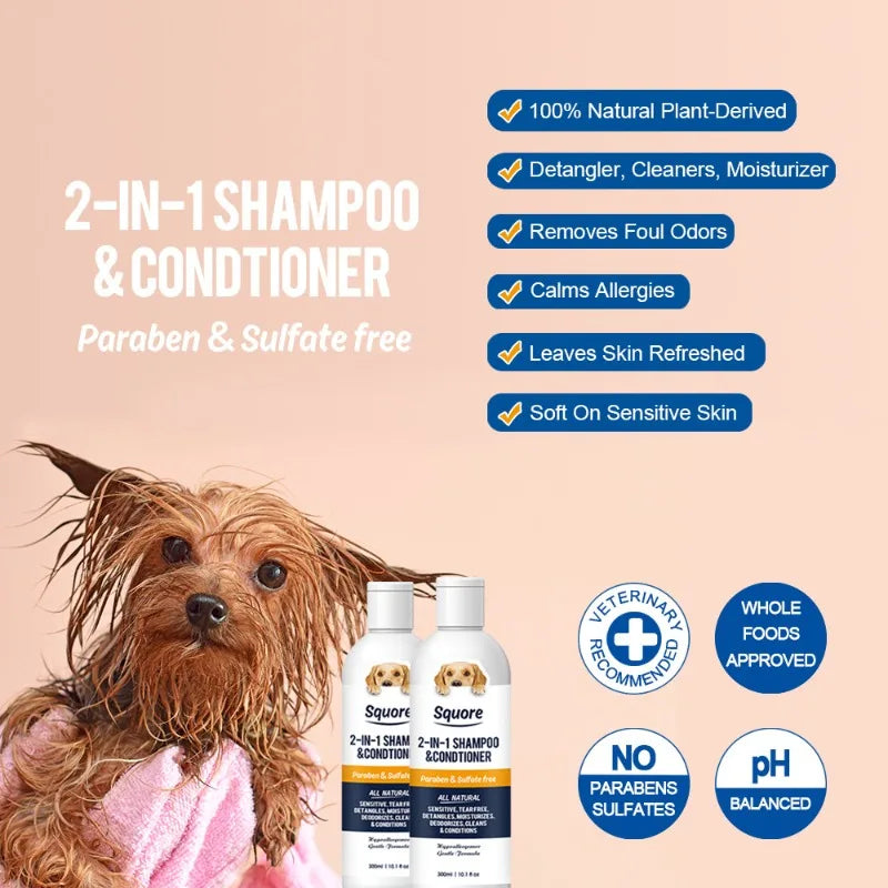 300ml Deodorizing Pet Shampoo Conditioner Natural Moisturizing Formula with PH Balance Dogs Cats Gentle Hypoallergenic Bath Foam Peaceful Pleasures Health and Wellness
