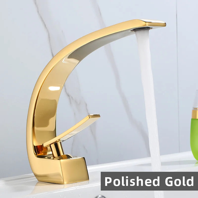 AOGUTU Waterfall Basin Faucet | Single Handle Black & Gold Tap