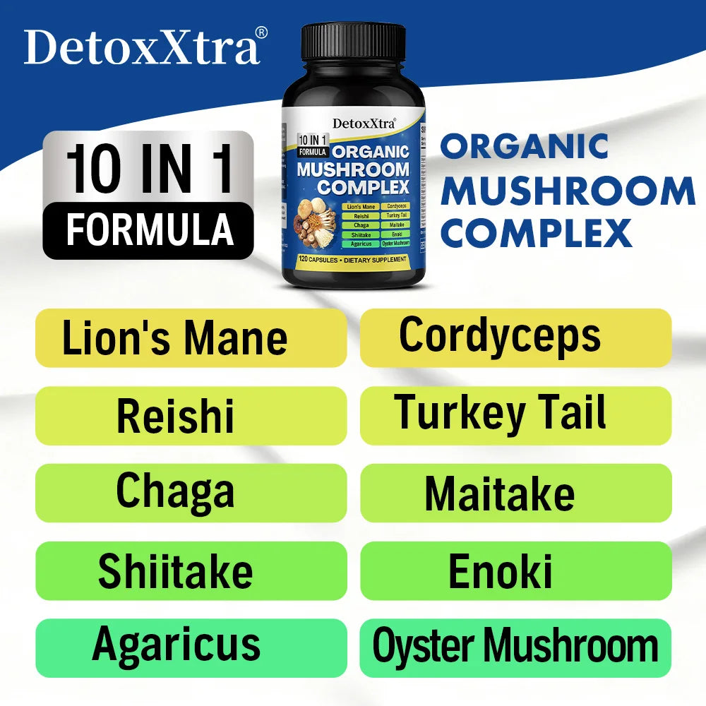 Organic Mushroom Complex Capsules - Cordyceps, Lion's Mane, Reishi, Support Brain Focus, Memory, Mood, Energy & Immune Wellness Peaceful Pleasures Health and Wellness