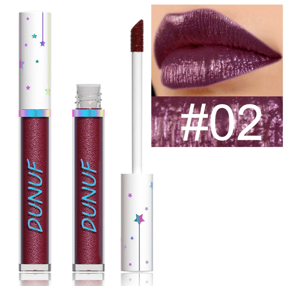 12-Color Metallic Glitter Lip Gloss | Diamond Pearlescent Lip Glaze