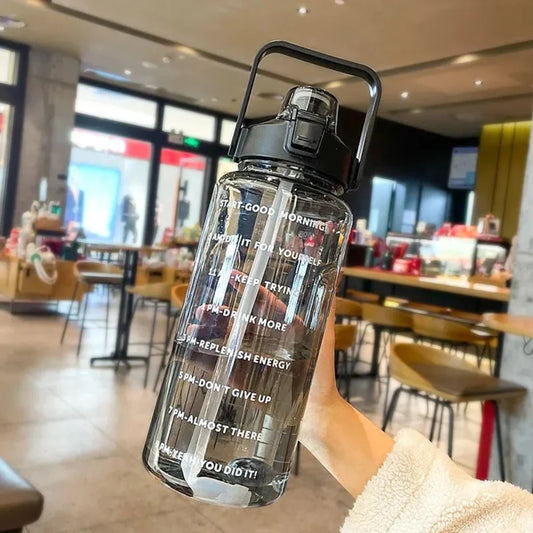 2L Portable Water Bottle Large Capacity Plastic Straw Water Cup Drink Bottle with Time Marker for Outdoor Sports Fitness Hot Peaceful Pleasures Health and Wellness