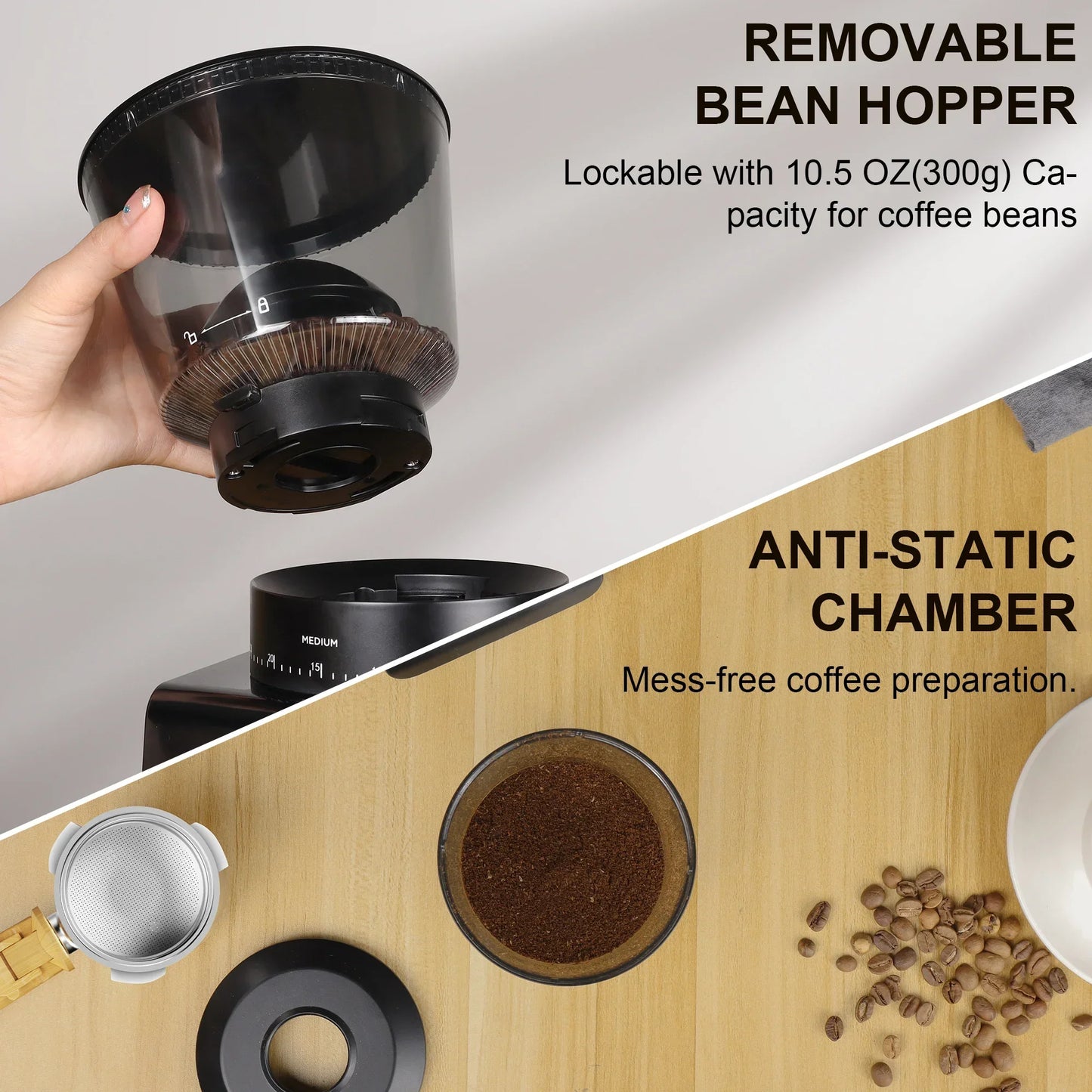 BioloMix Burr Coffee Grinder – 30 Grind Settings, LCD, 300W Coffee Grinder BioloMix