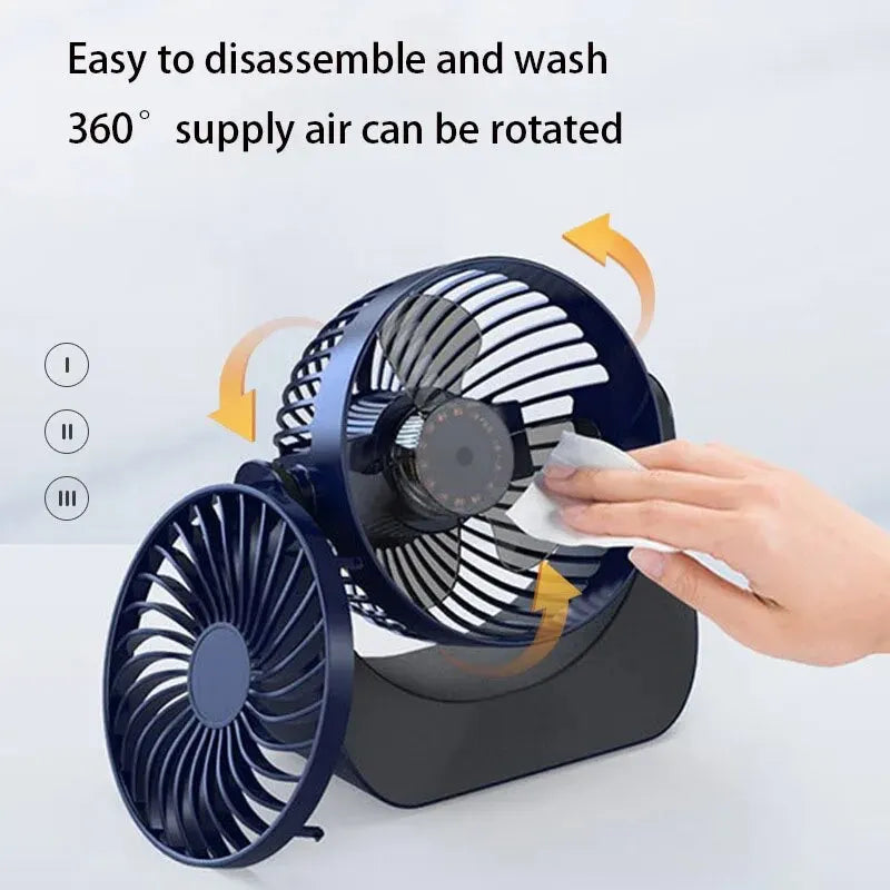 2000mAh Rechargeable Portable Desktop Fan – 360° 3-Speed