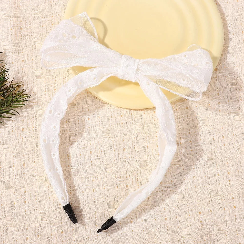 Elegant Lace Bow Headband – Floral Embroidery Non-Slip