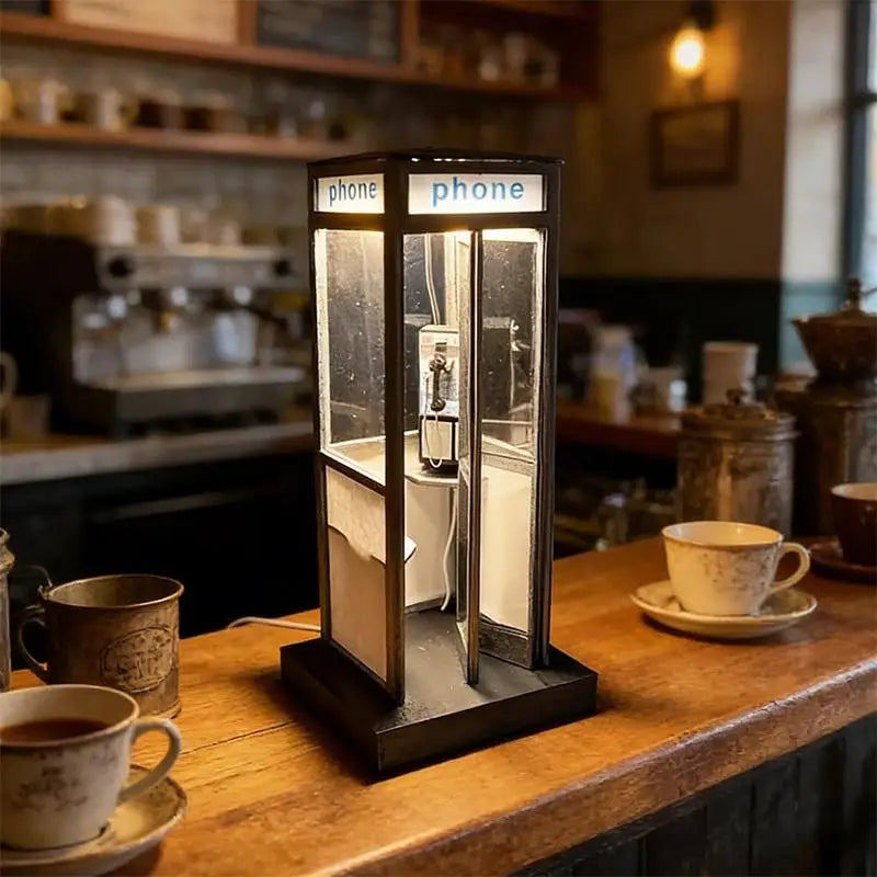 Retro Telephone Booth Desk Lamp | Warm LED Night Light Decor