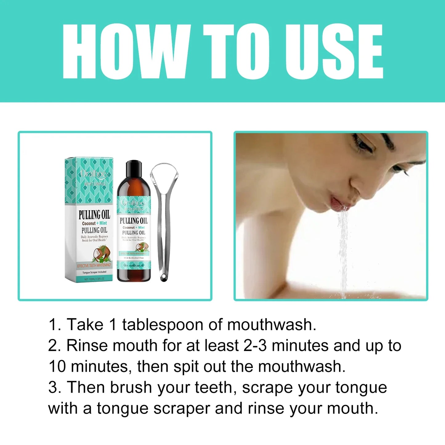 Coconut Mint Pulling Oil Mouthwash Kit with Tongue Scraper