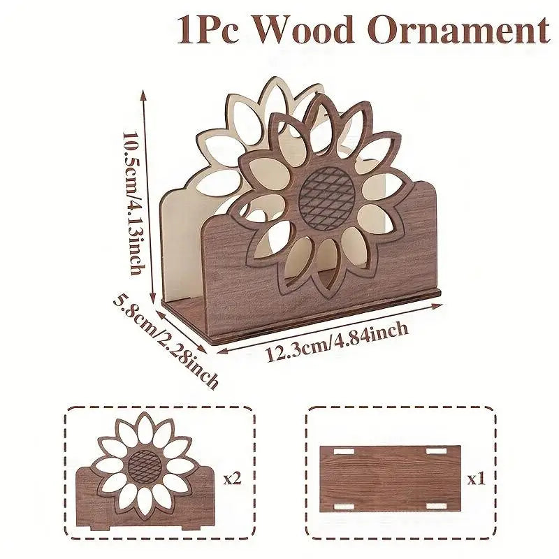 Wooden Sunflower Napkin Holder | Farmhouse Kitchen Decor