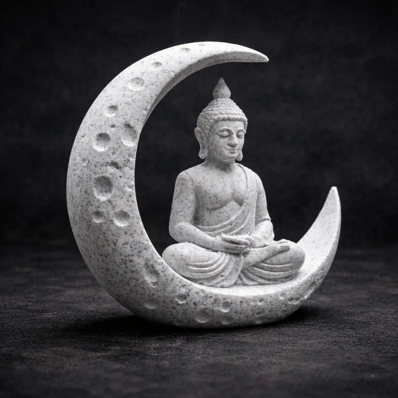1-Piece Set of Buddha and Moon-Shaped Ornaments, 3D Printed, Cross-Border Hot-Selling Item, High Aesthetic Creative Desktop Decoration, Ideal Gift for Meditation Enthusiasts and Spiritual Seekers Peaceful Pleasures Health and Wellness