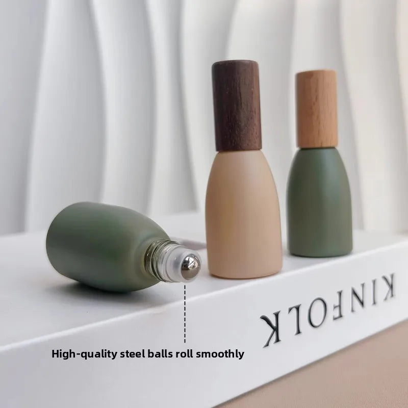 Portable Glass Perfume Bottle Empty Wood Lid Roll-on Bottle High Quality 10ml Essential Oil Roller Bottle Makeup Tool Peaceful Pleasures Health and Wellness