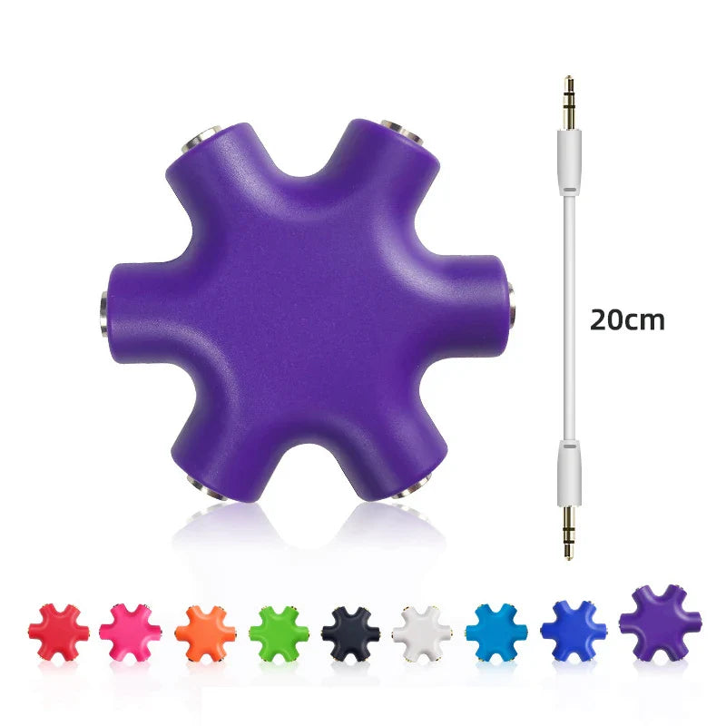 6-Port 3.5mm Audio Splitter – 1 Male to 5 Female Headphone Adapter
