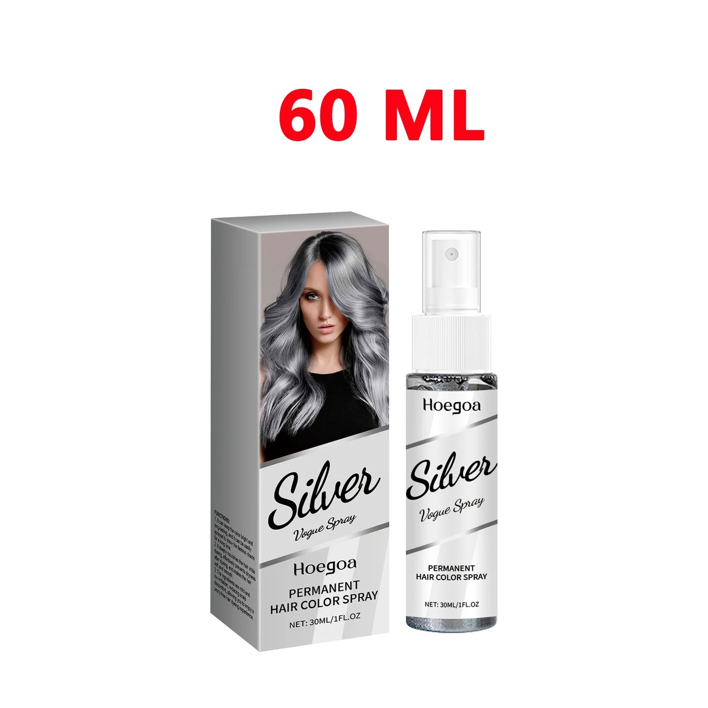 HOEGOA Silver Grey Temporary Hair Color Spray – 30ml Temporary Hair Color Peaceful Pleasures Health and Wellness 60ml