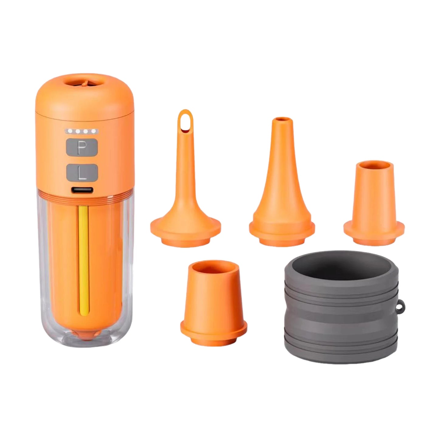 Electric Air Pump Inflate/Deflate 2000 MAh Battery & Camping Light Powerful Mini Air Mattress Pump 4.5kPa for Inflatables Peaceful Pleasures Health and Wellness orange