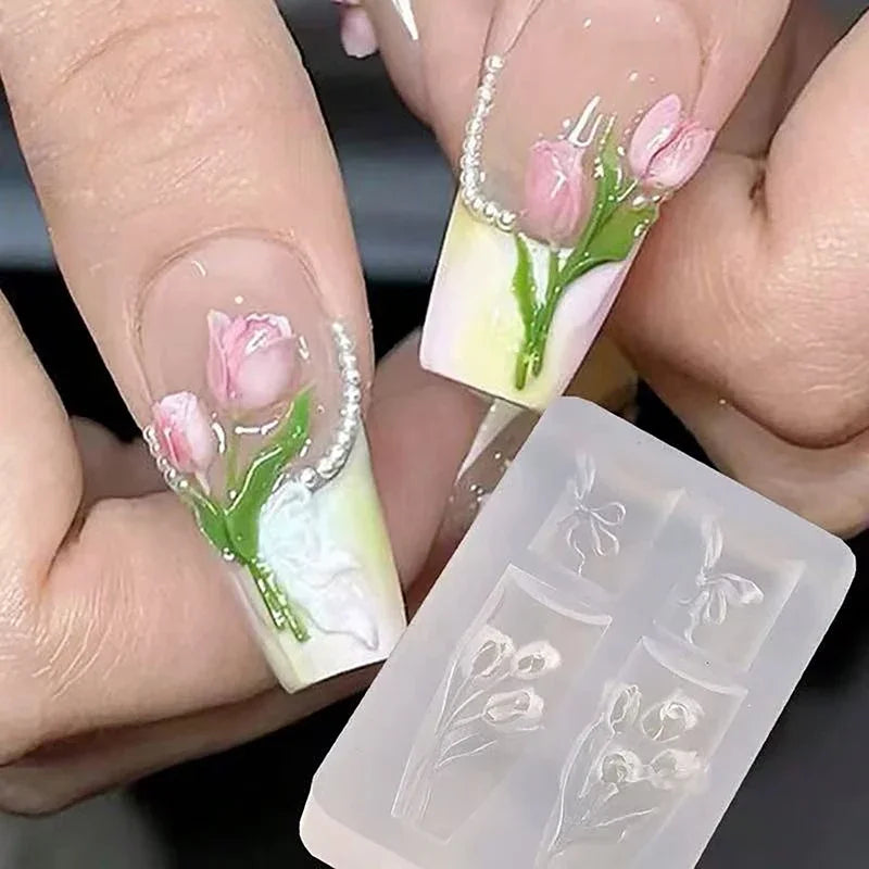 Nail Mold Silicone Nail Art Decorations DIY Flower Tulip Design Nail Art Template Stereoscopic Manicure Tools Peaceful Pleasures Health and Wellness