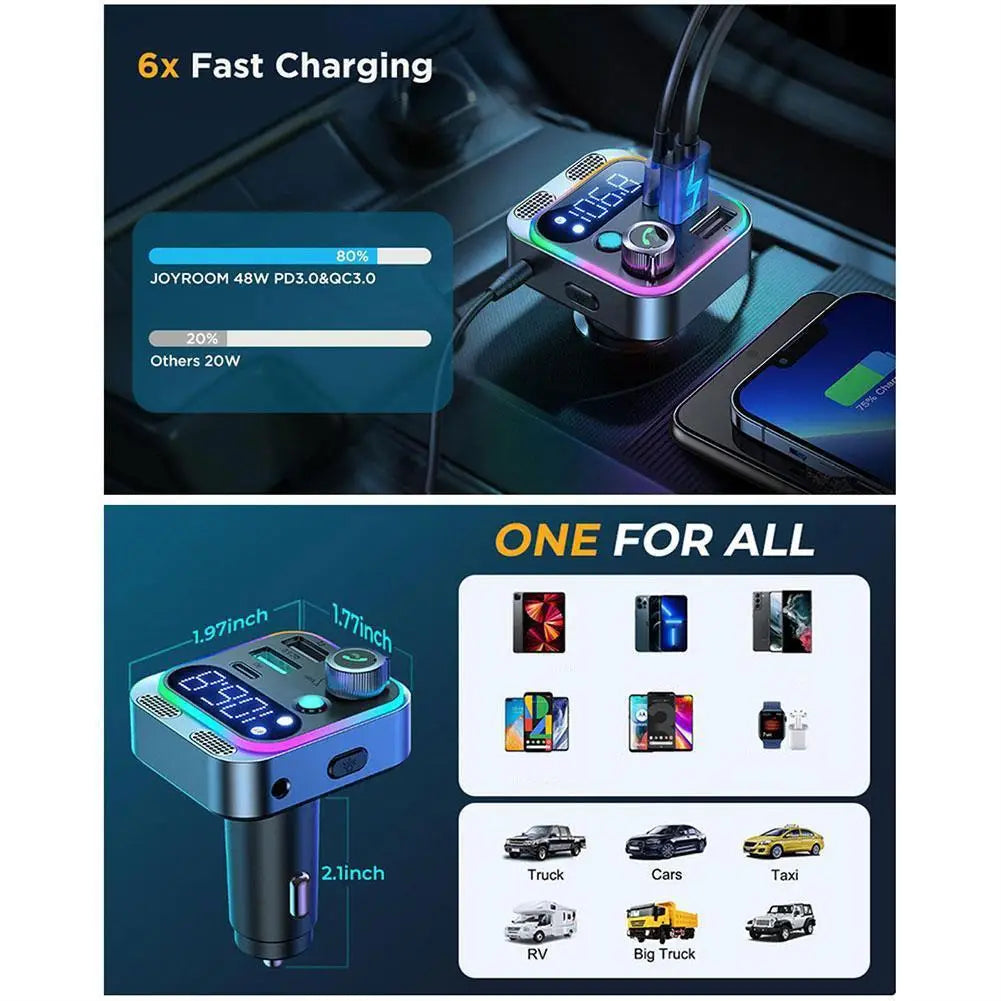 Car Fast Charging Clear Communication 48W Dual Microphone Car Bluetooth Transmitter Mobile Phone Car Charger Peaceful Pleasures Health and Wellness