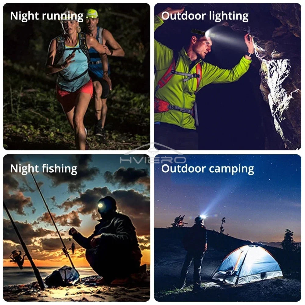 HVIERO COB LED Headlamp USB Rechargeable Waterproof Outdoor