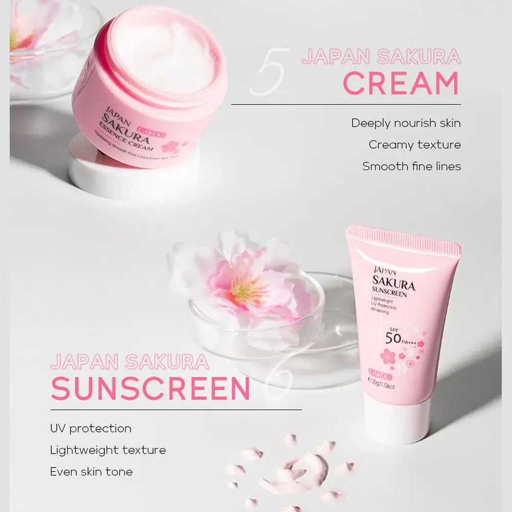 Sakura 6-Piece Skin Care Set – Cleanser, Toner, Serum, Eye Cream, Moisturizer & Sunscreen Peaceful Pleasures Health and Wellness