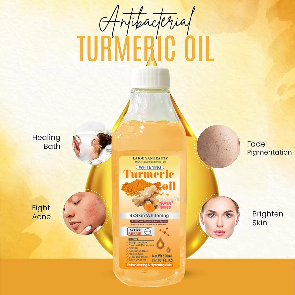 500ml Turmeric Remove Dark Spots Essential Oil for Women Moroccan Ginger Anti Wrinkle Serum Men Whitening Moisturizing Skin Care Peaceful Pleasures Health and Wellness