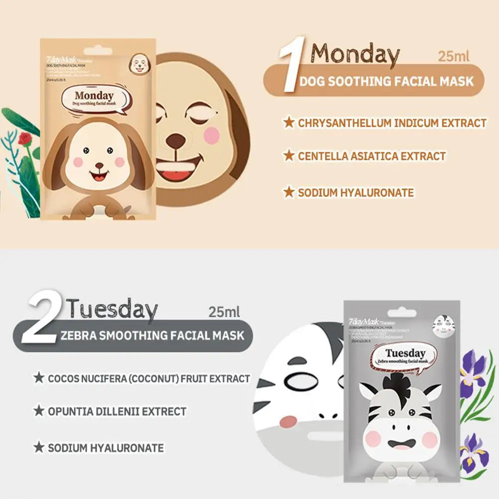 7 Styles Animal Face Mask Set Funny Panda Dog Pig Hydrating Sheet Mask for Spa Party Cute Skincare Gift for Women Girls 1/7PCS Peaceful Pleasures Health and Wellness