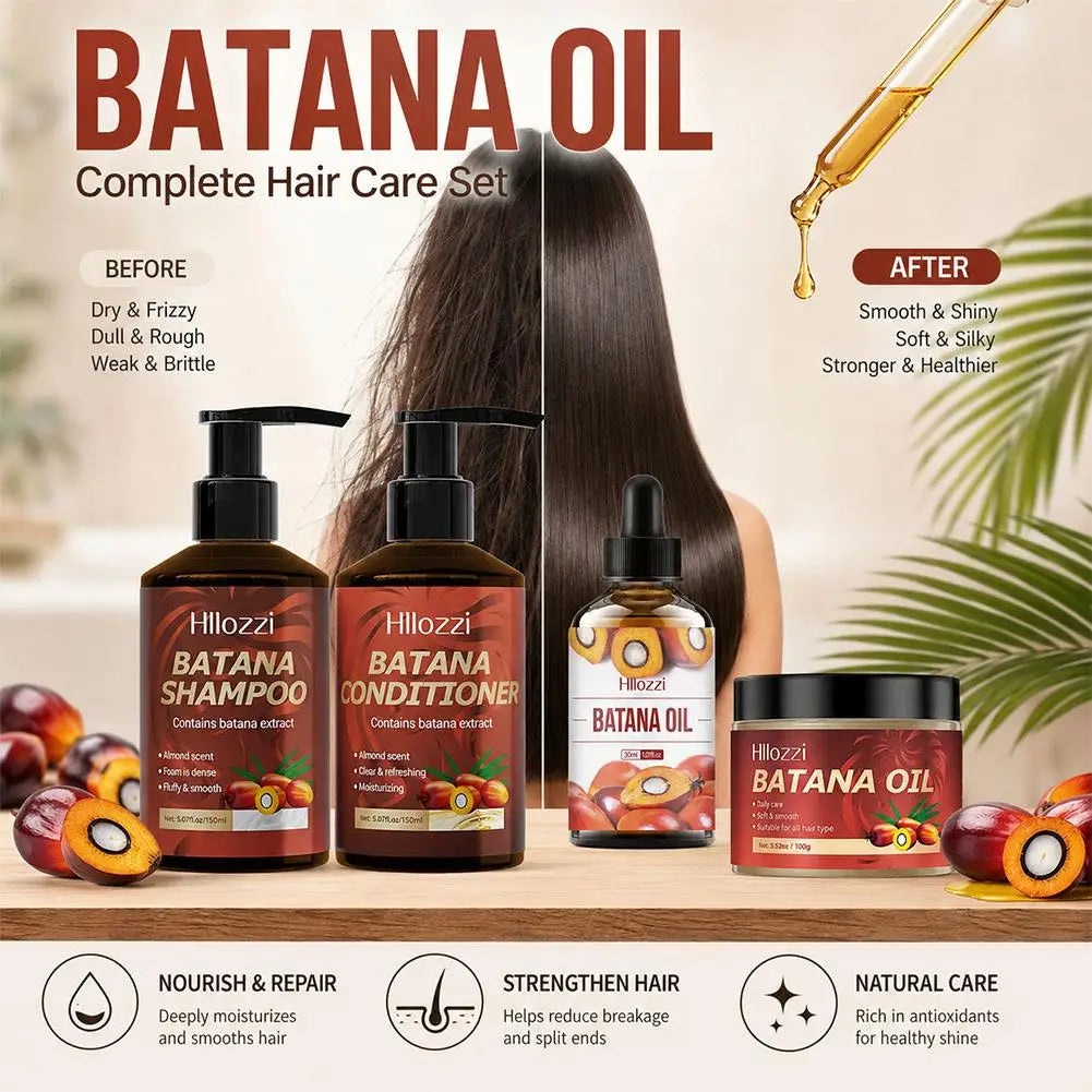 Batana Strengthening Hair Shampoo Conditioner Anti Frizzy Moisturizing Scalp Soften Hair Smoothing Repair Damaged Hair Care Set Peaceful Pleasures Health and Wellness