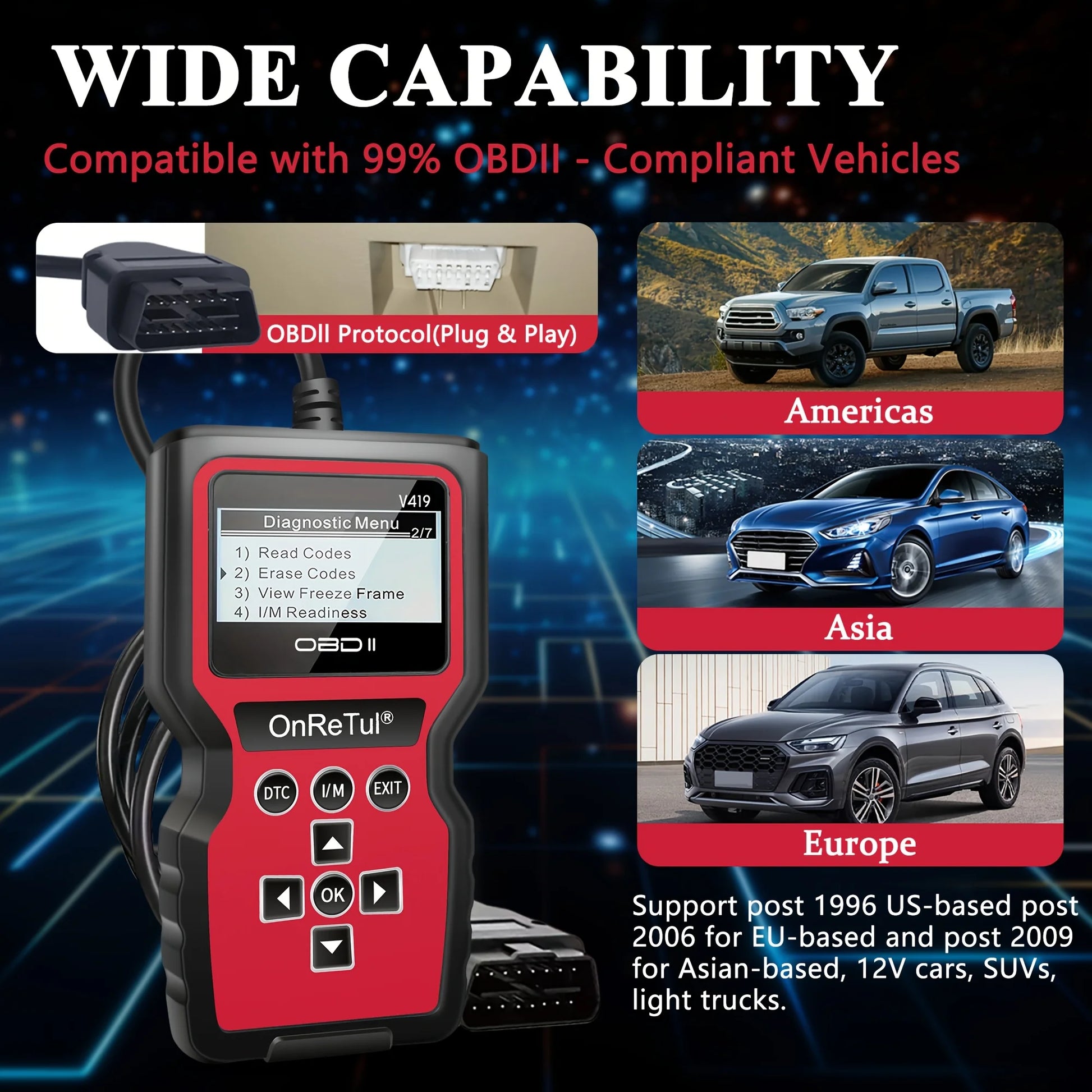 Professional Obd2 Diagnostic Scan Tool - Fault Code Reader for All Vehicles, Capable of Checking Engine Fault Lights, Reading/Clearing Fault Codes, and Performing Voltage Testing | No Batteries Required, User-Friendly Inter Peaceful Pleasures Health and Wellness