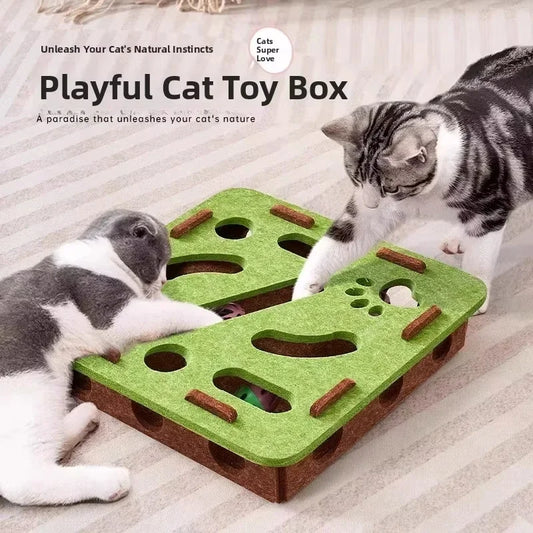 Cat Puzzle Toy Felt Box with Ball | Indoor Cat Exercise Toy Cat Puzzle Toy Peaceful Pleasures Health and Wellness