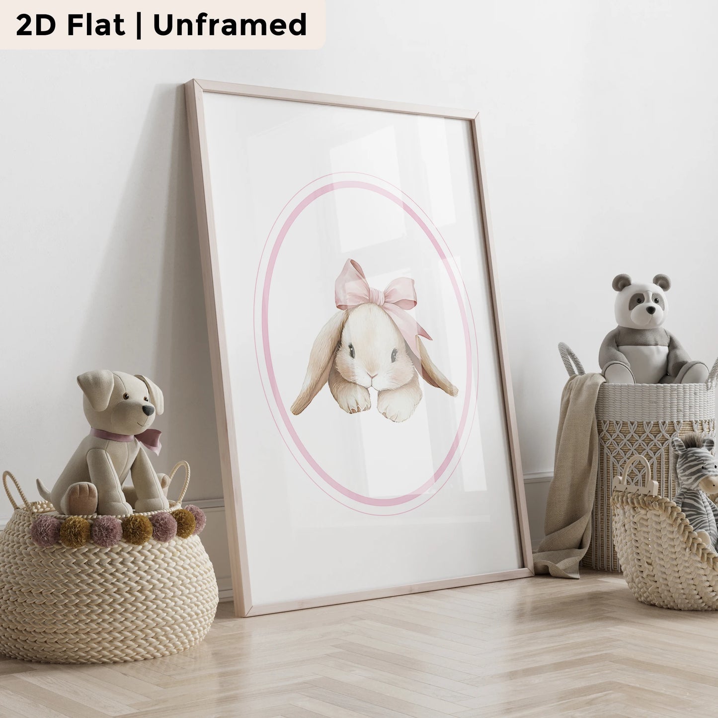 3-Piece Cartoon Pink Rabbit Canvas Wall Art Print | Kids Room