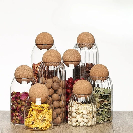 Four Size Sealed Jar Glass Cork Stopper Coffee Beans Dried Fruit Storage Box Kitchen Food Multigrain Storage Jar Cork Tea Jar Peaceful Pleasures Health and Wellness