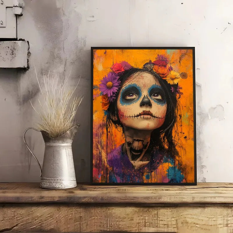 Day of the Dead Skull Girl Canvas Wall Art | Los Muertos Print